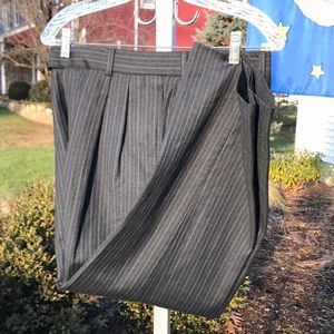 Mens Wool Dress Pants, Pleated, Charcoal Pinstripe, Size 30 x 27